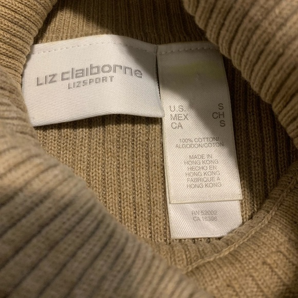 VINTAGE 90s Lizsport Liz Claiborne Tan Ribbed Cotton Turtleneck Sweater S - Picture 3 of 6